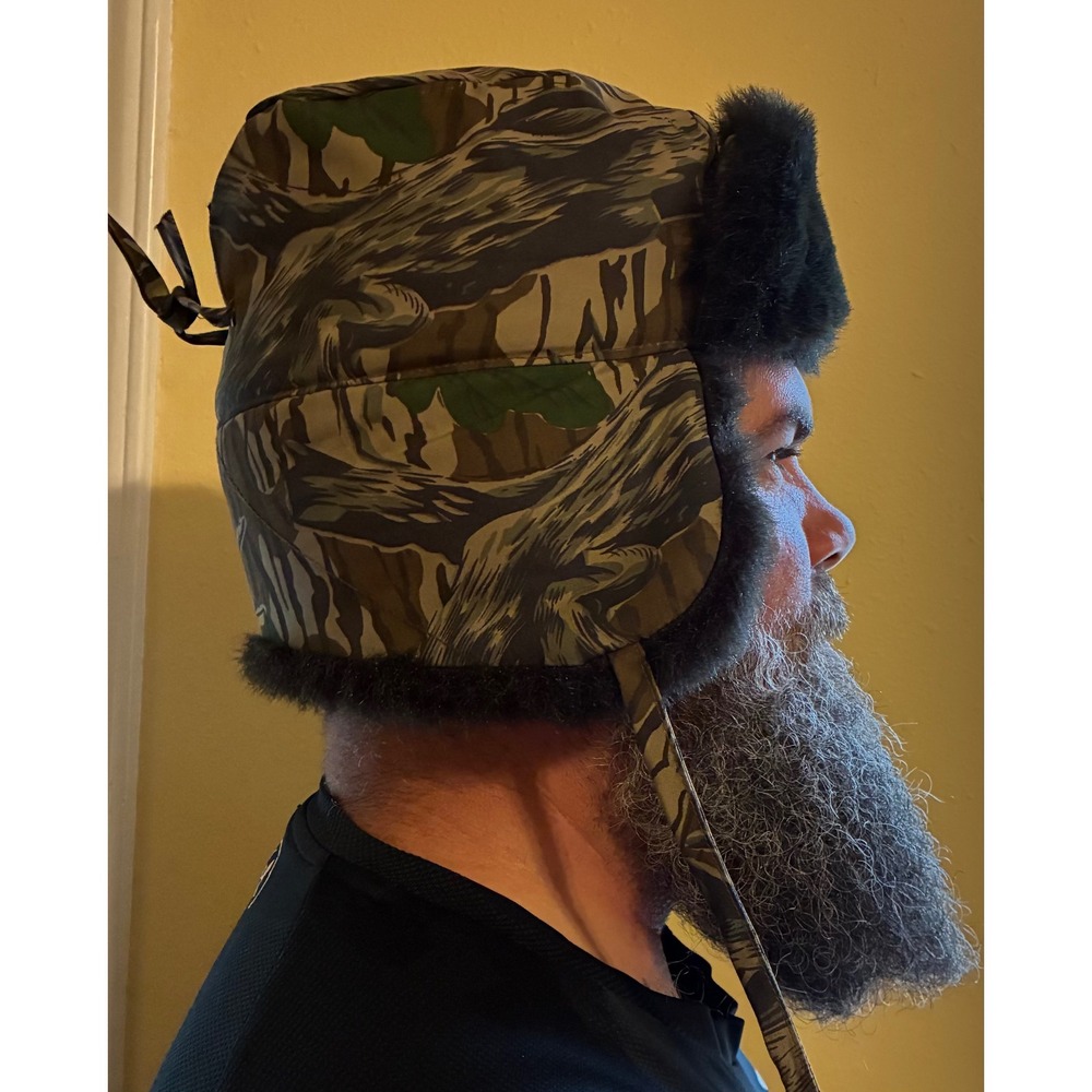 Vintage Browning Fur Trapper Hat Camo Men's Size Large Outdoor Hunting Faux Fur